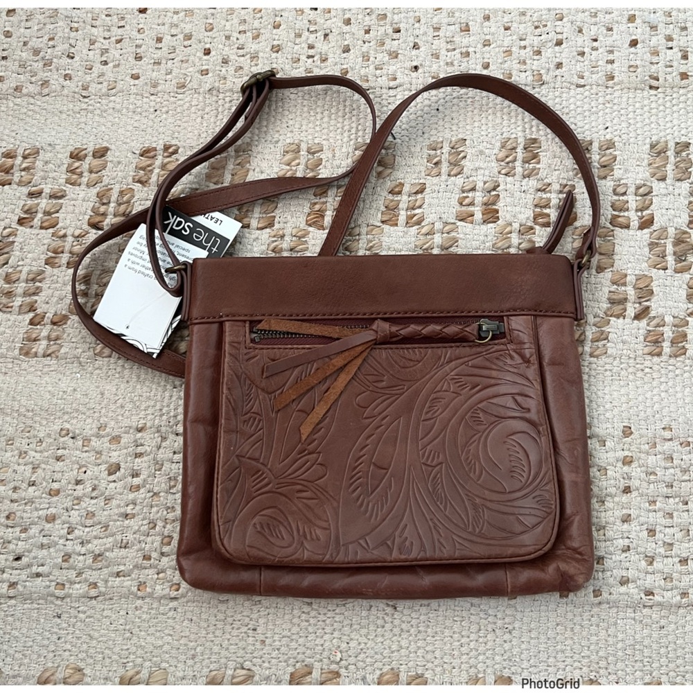 The Sak Sanibel Mini Crossbody Brown Leather Imprinted New With Tags - Picture 2 of 7